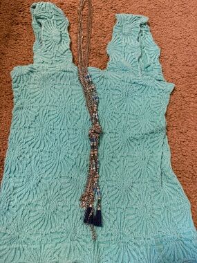 Long Silver and Blue Beaded Knot Necklace